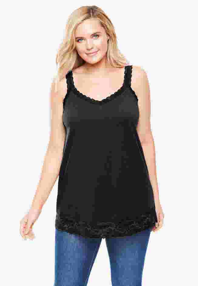 Lace-Trim V-Neck Tank image number 0