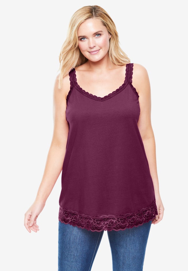 Lace-Trim V-Neck Tank image number 0