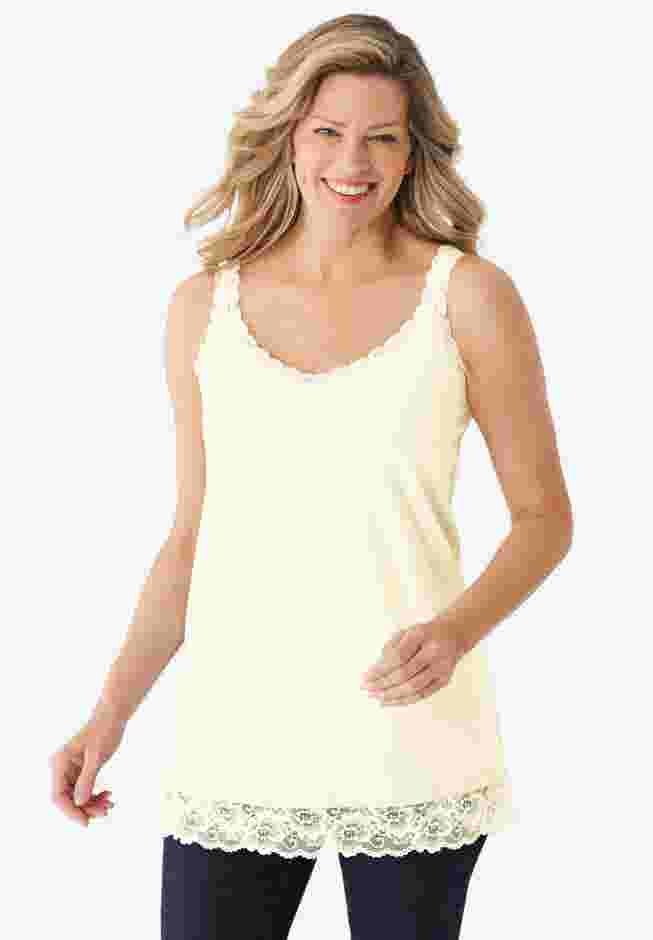 Lace-Trim V-Neck Tank image number 0
