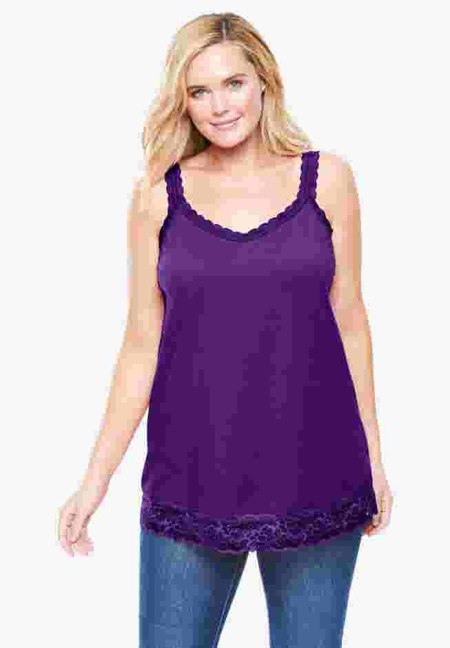 Lace-Trim V-Neck Tank image number 0
