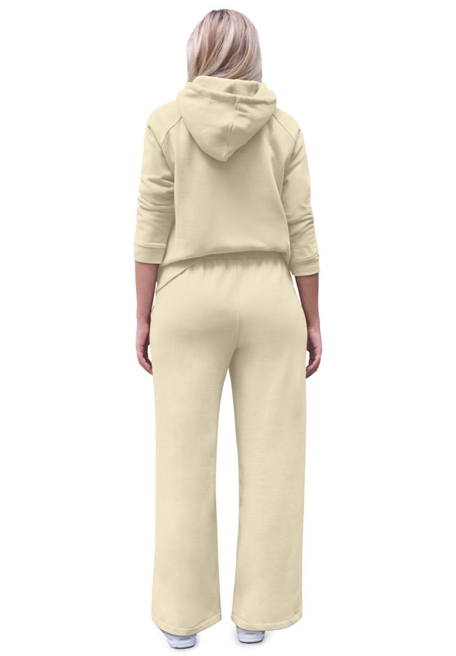 Wide Leg Fleece Sweatpant With Drawstring Waist image number 1