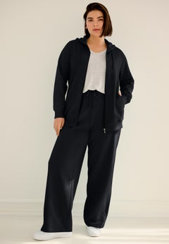 Wide Leg Fleece Sweatpant With Drawstring Waist