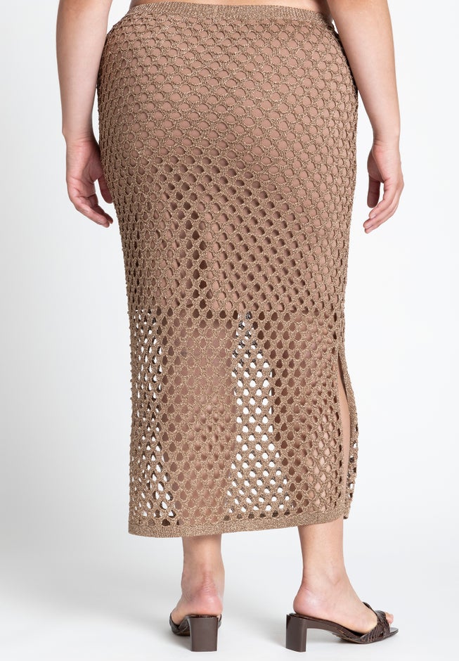 Metallic Open Knit Midi Skirt image number 2
