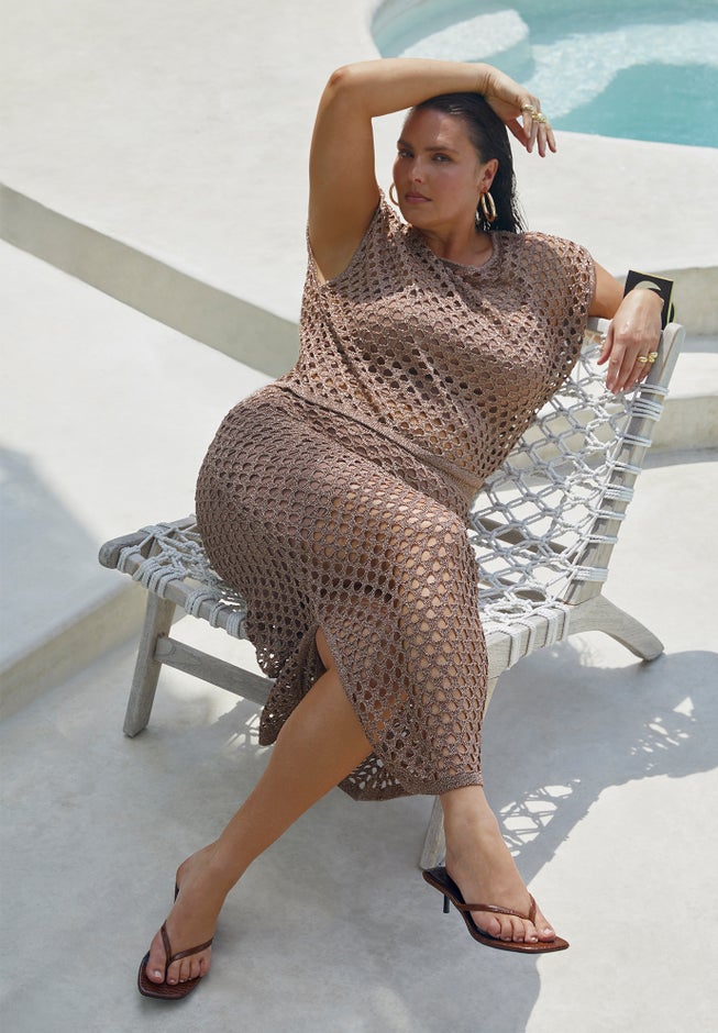 Metallic Open Knit Midi Skirt image number 3