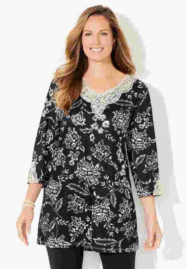 Black Applique Trimmed Tunic image number 0