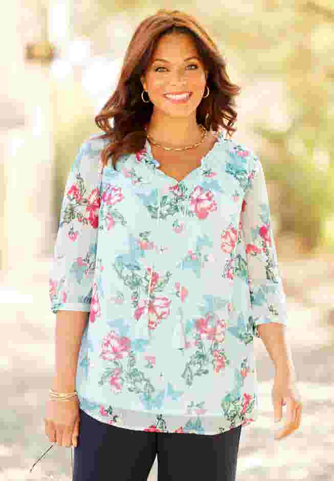 Ruffle Neck Peasant Blouse image number 0