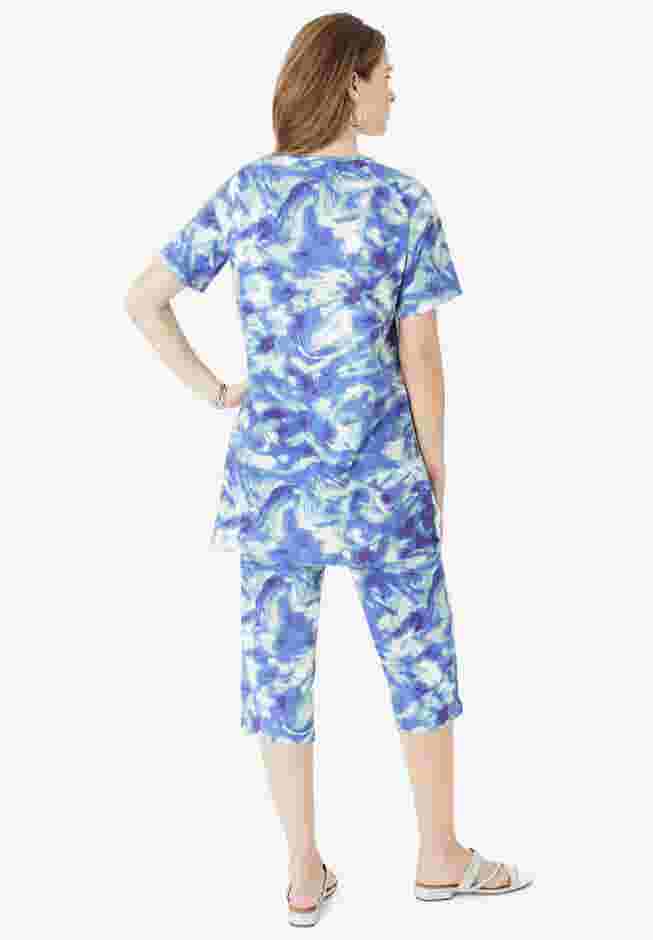 Printed Henley Capri Set image number 1