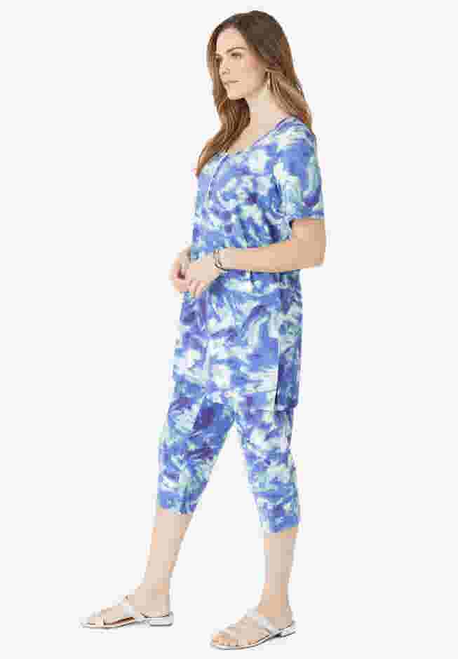 Printed Henley Capri Set image number 2