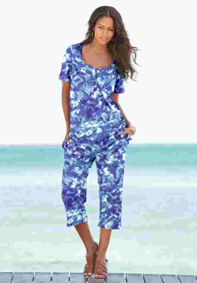 Printed Henley Capri Set image number 0