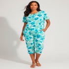 Plus Size 2-Piece Printed Henley Top and Capri Set image number null