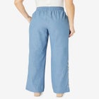 Plus Size Embroidered Pull-On Wide-Leg Chambray Pant image number null
