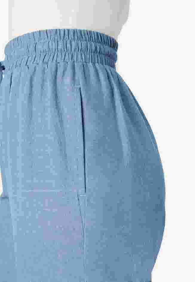 Plus Size Embroidered Pull-On Wide-Leg Chambray Pant image number 4