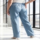 Plus Size Embroidered Pull-On Wide-Leg Chambray Pant image number 1