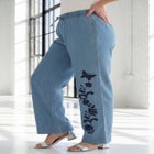 Plus Size Embroidered Pull-On Wide-Leg Chambray Pant image number 2