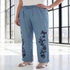 Plus Size Embroidered Pull-On Wide-Leg Chambray Pant image number 0
