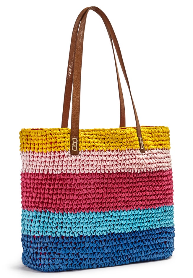 Color Block Straw Tote image number 1