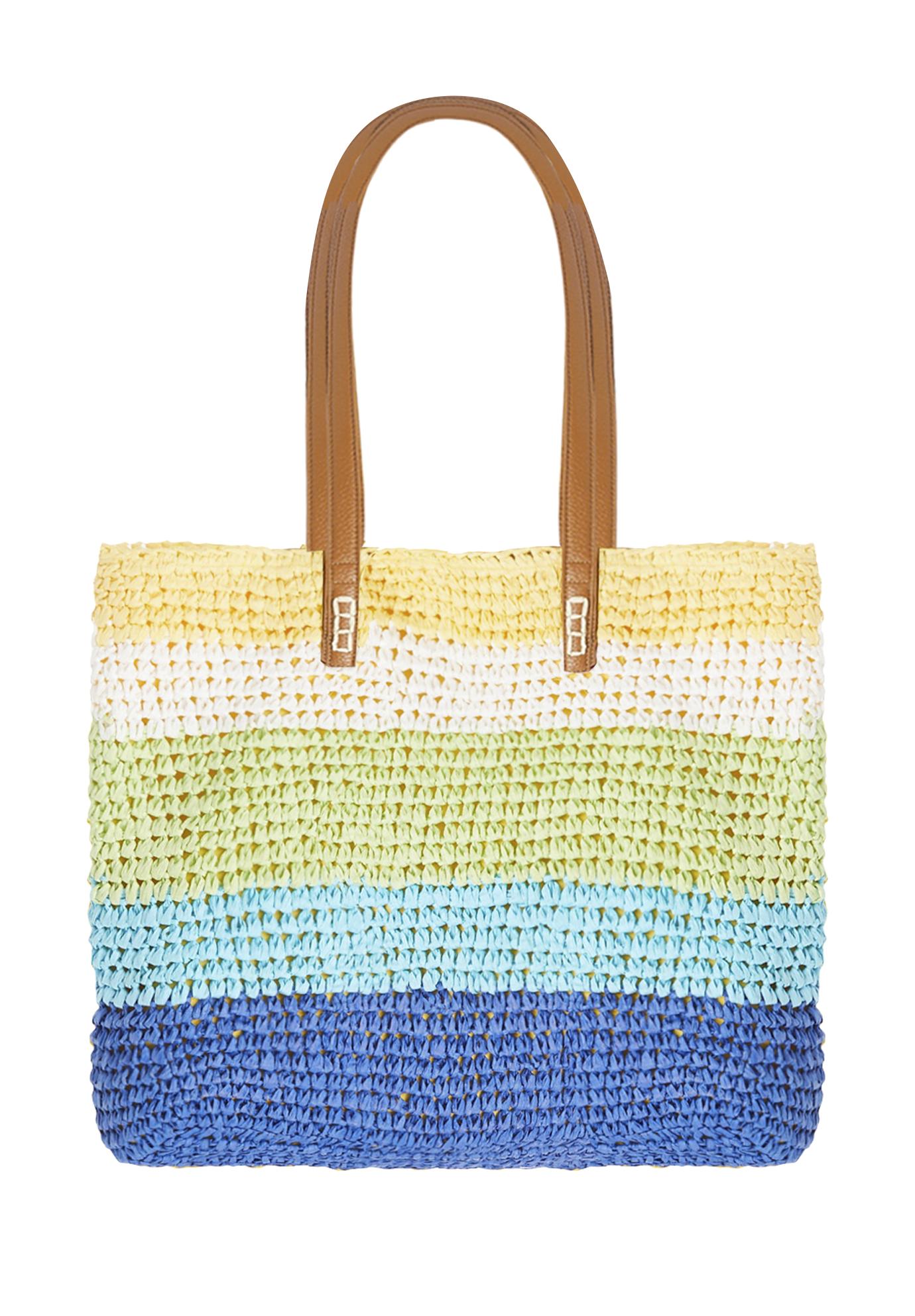 Color Block Straw Tote image number 1