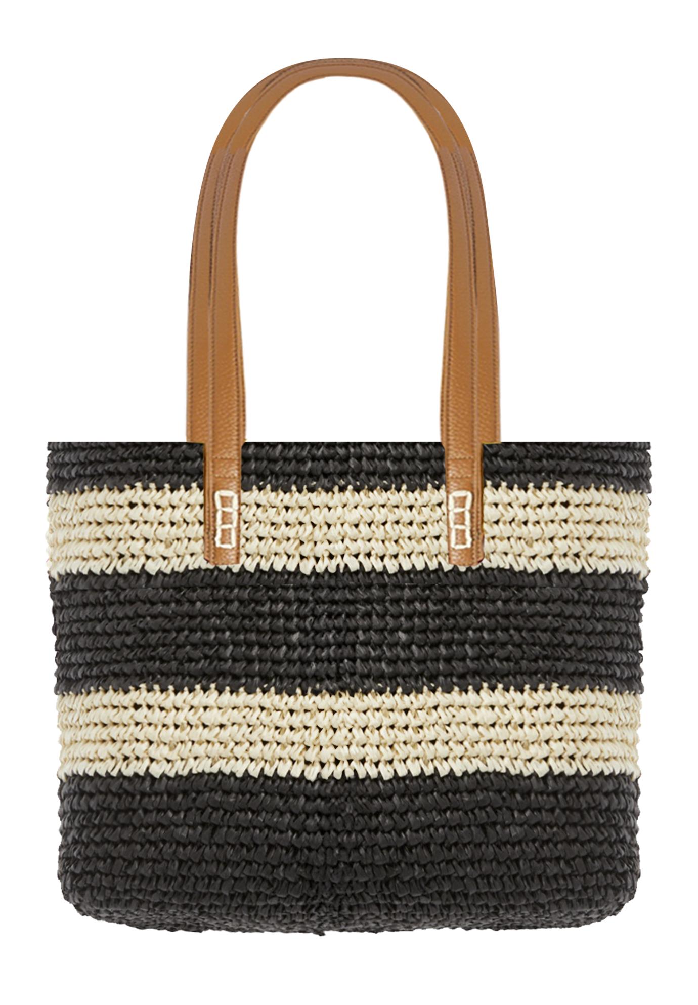 Color Block Straw Tote image number 1