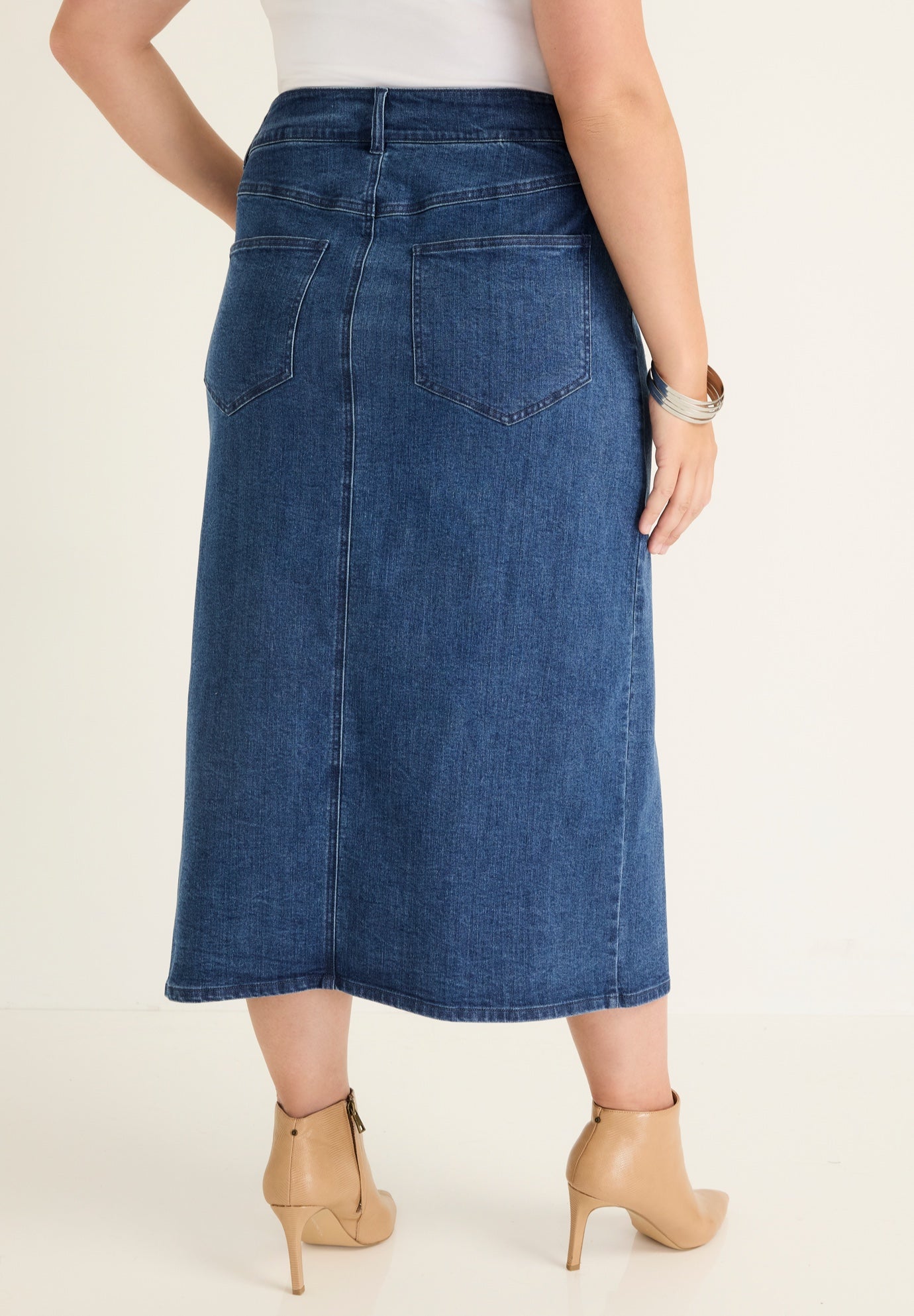Front-Slit Denim Midi Skirt image number 1