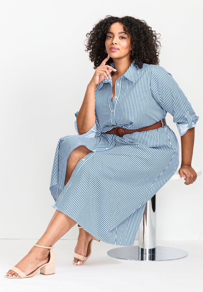 Leona Stripe Shirtdress With Belt image number 4