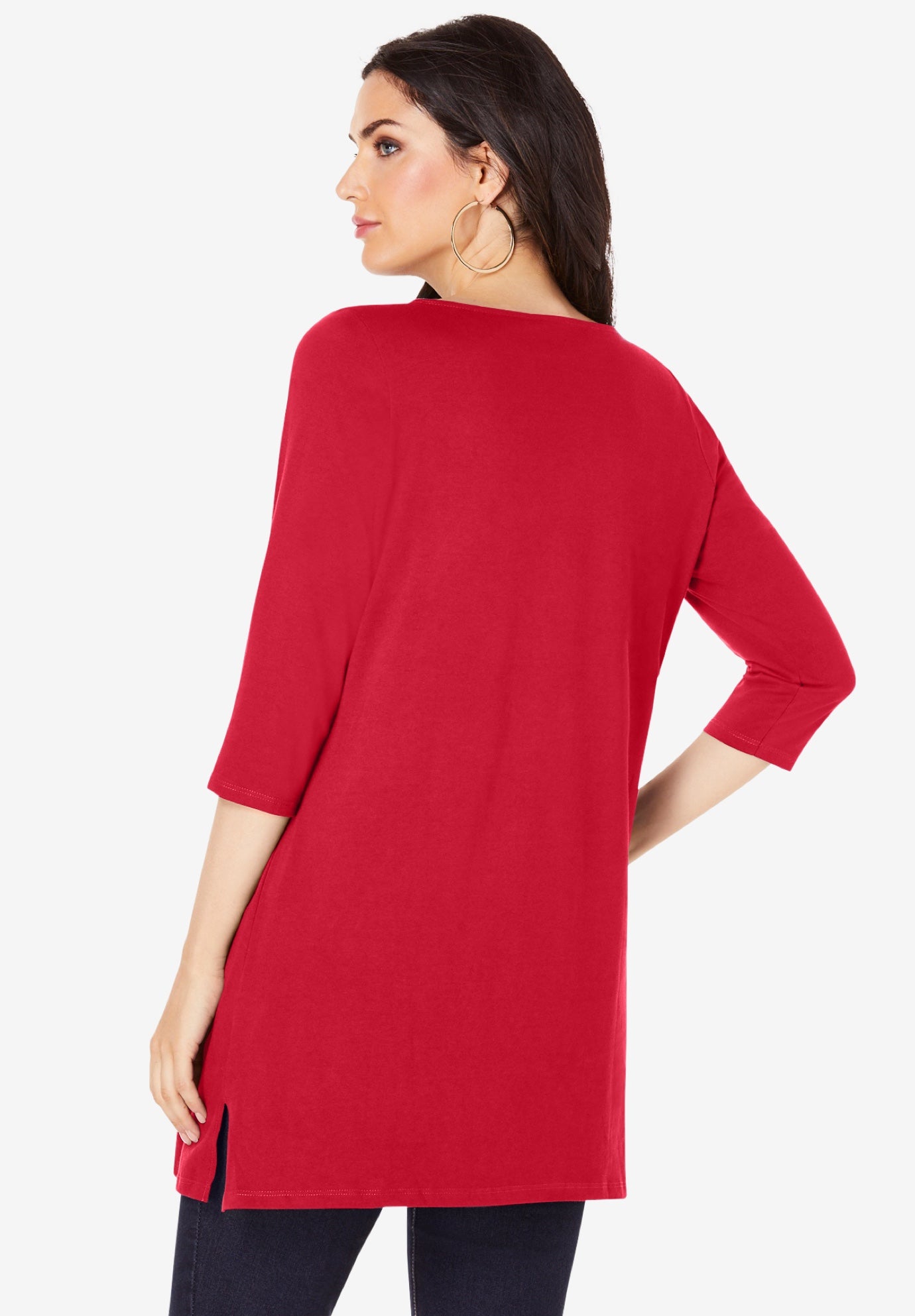 Plus Size Cotton Ultimate Boatneck Tunic with Side Slits image number 1