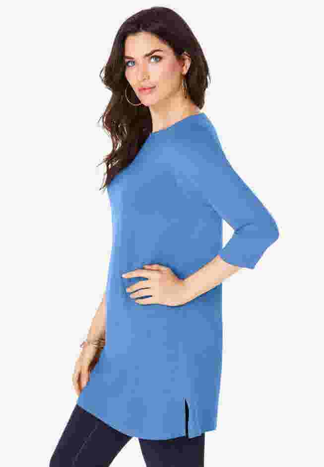 Plus Size Cotton Ultimate Boatneck Tunic with Side Slits image number 2