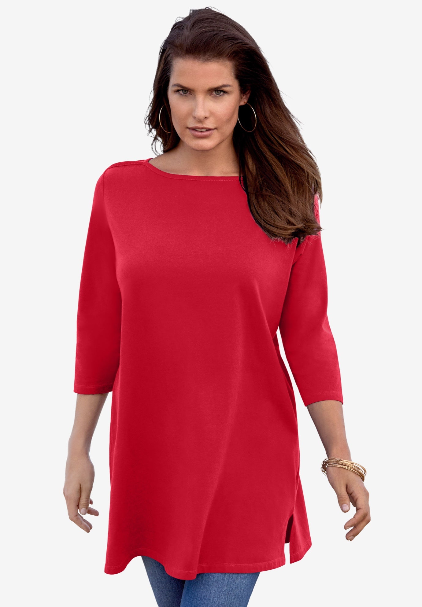 Plus Size Cotton Ultimate Boatneck Tunic with Side Slits image number 0