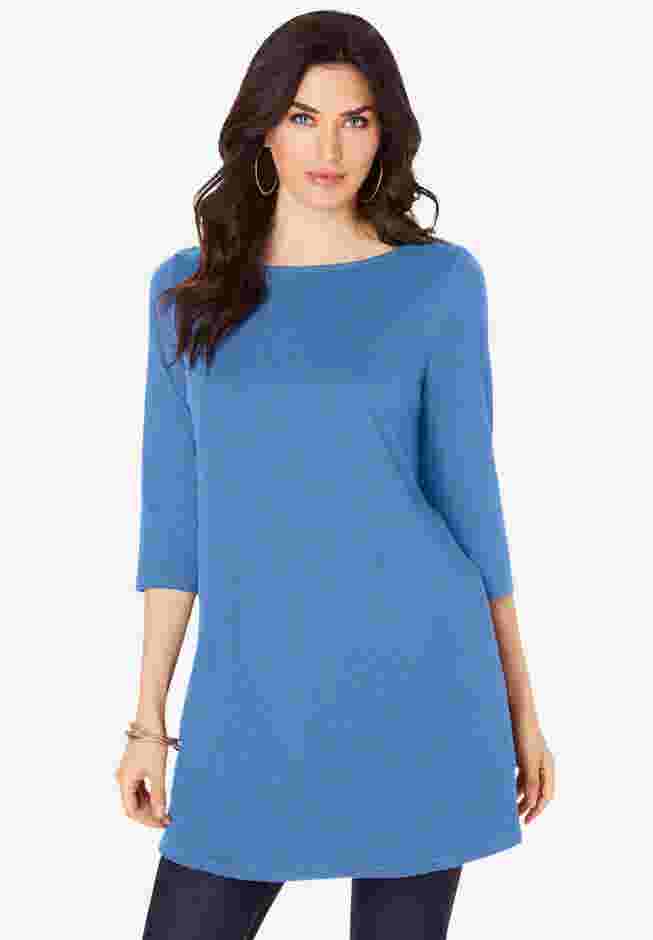 Plus Size Cotton Ultimate Boatneck Tunic with Side Slits image number 0