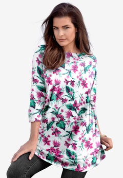 Plus Size Cotton Ultimate Boatneck Tunic with Side Slits
