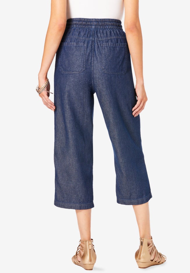 Plus Size Chambray Wide Leg Capri Pant image number 1