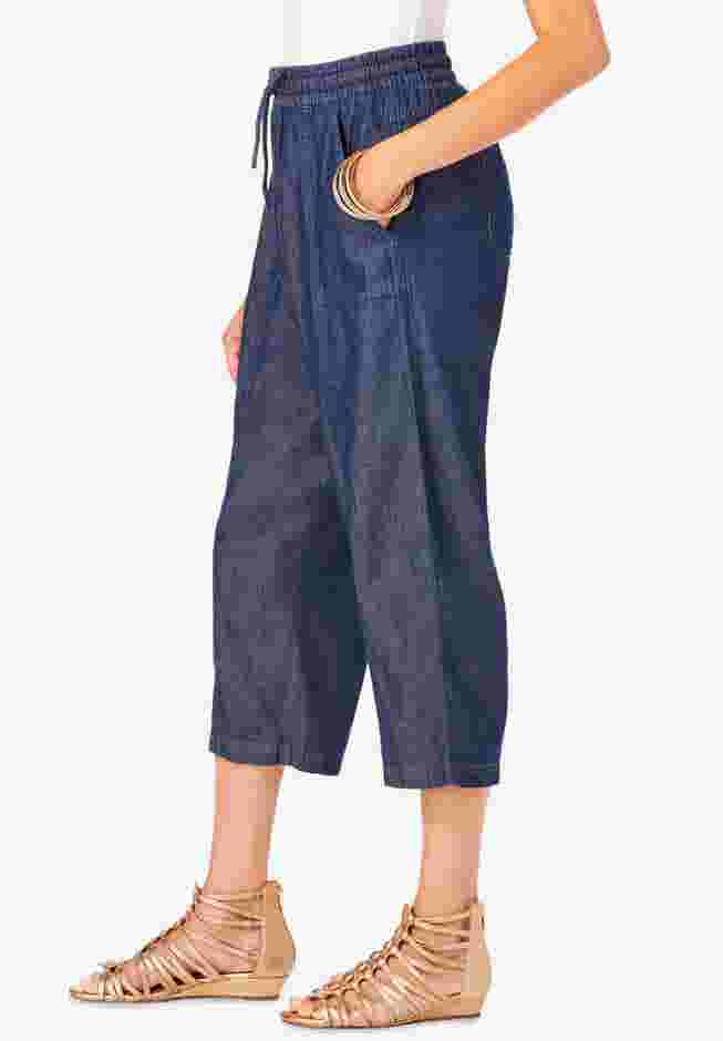 Chambray Wide Leg Capri Pant image number 3