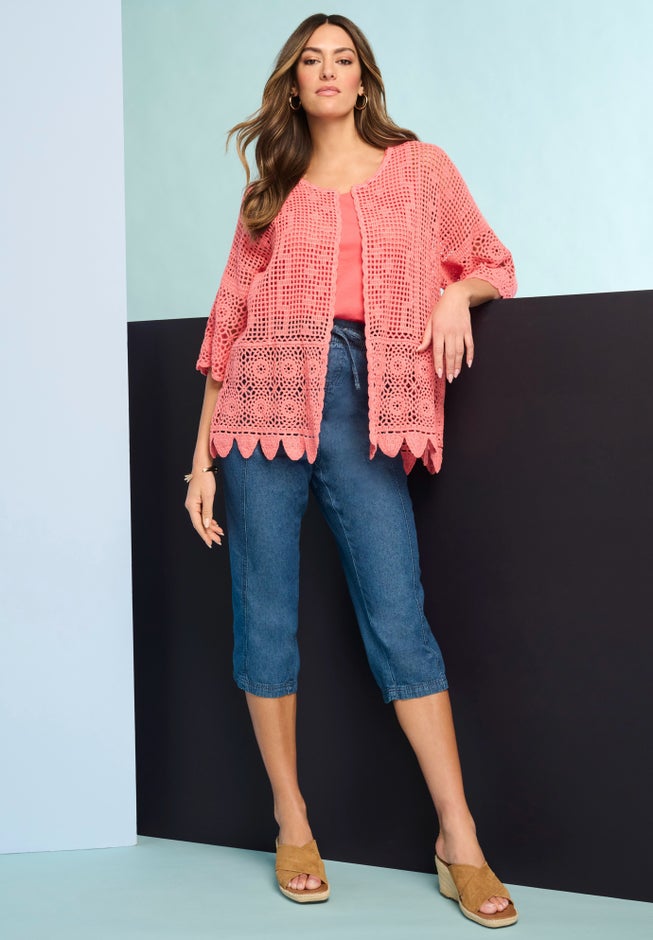 Plus Size Chambray Wide Leg Capri Pant image number 3