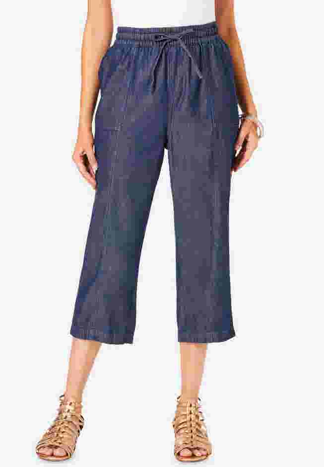 Chambray Wide Leg Capri Pant image number 0