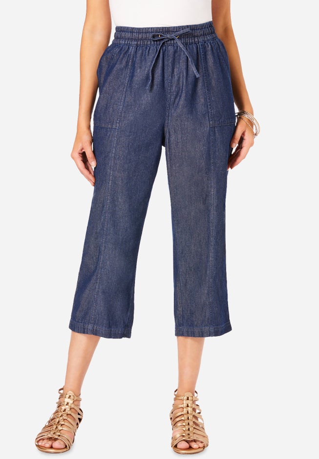 Plus Size Chambray Wide Leg Capri Pant image number 0