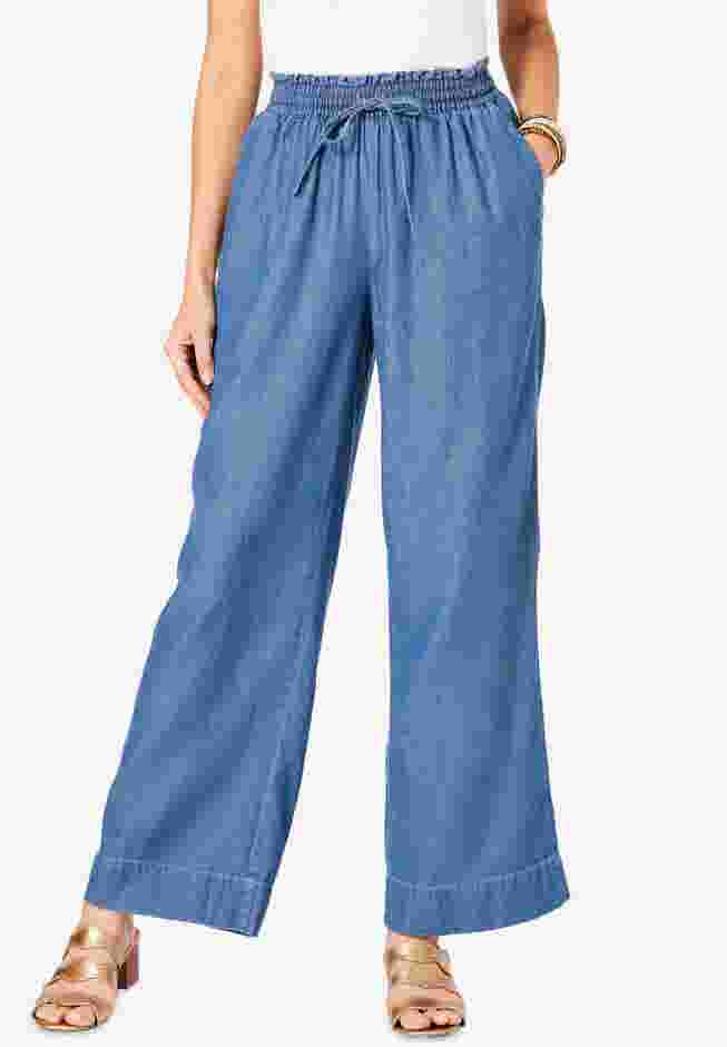 Pull On Wide Leg Chambray Pant image number 0