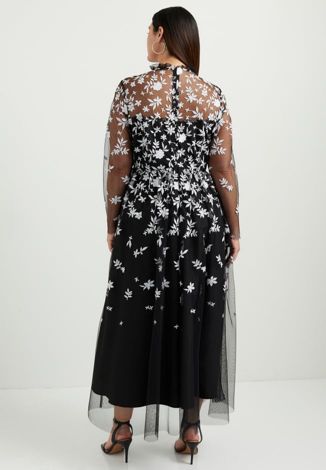 Mesh-Overlay Maxi Dress image number null