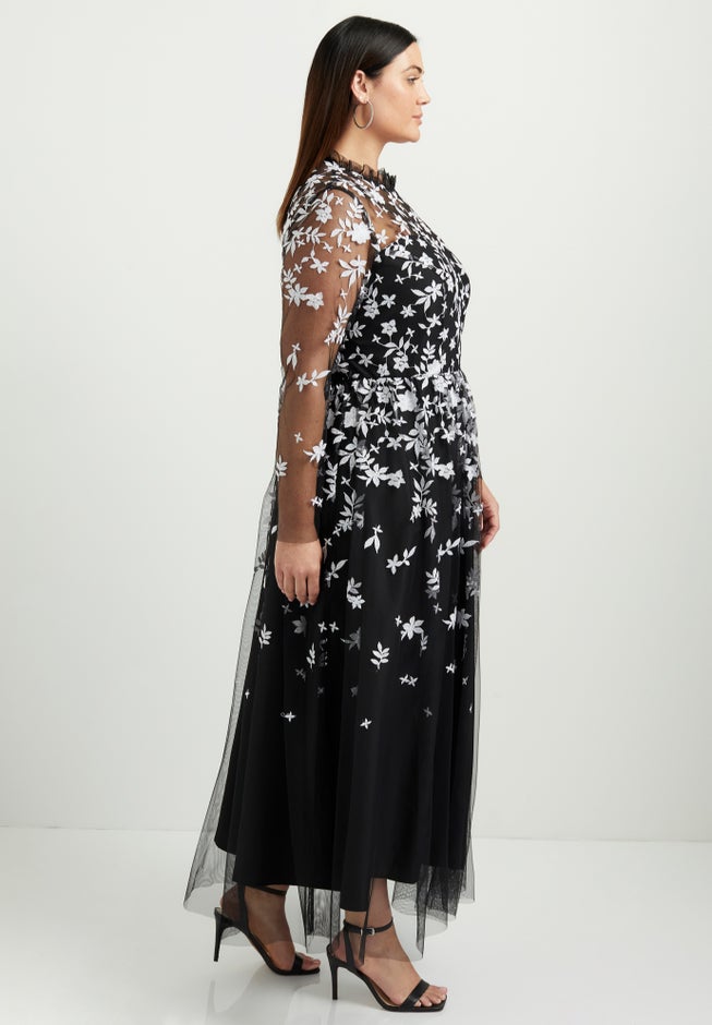 Mesh-Overlay Maxi Dress image number null