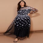 Mesh-Overlay Maxi Dress image number null