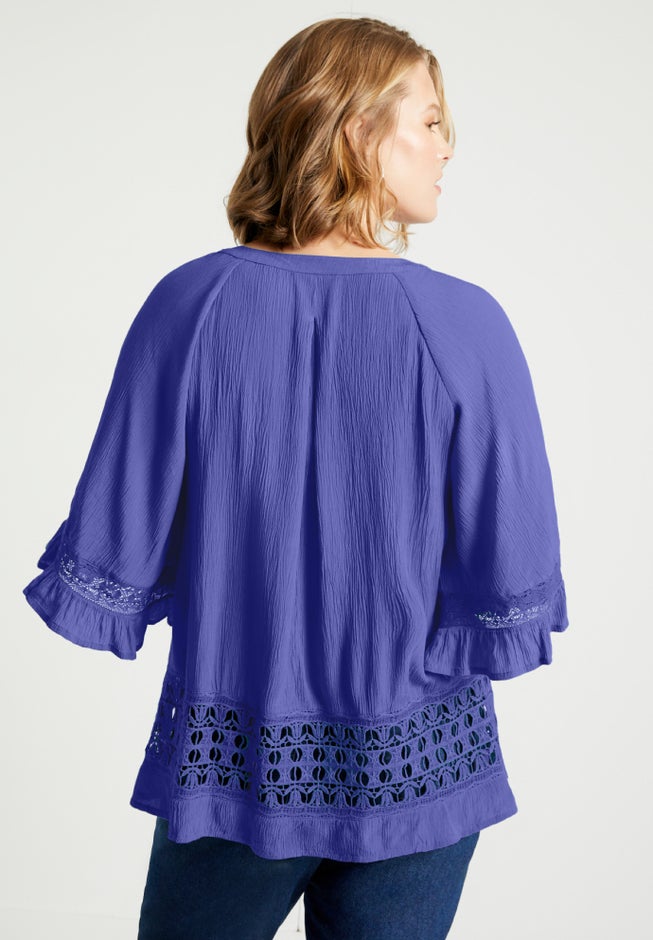 Lace-Trimmed Boho Blouse image number 1