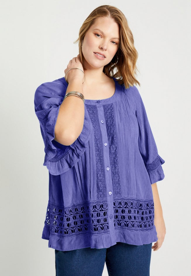 Lace-Trimmed Boho Blouse image number 3