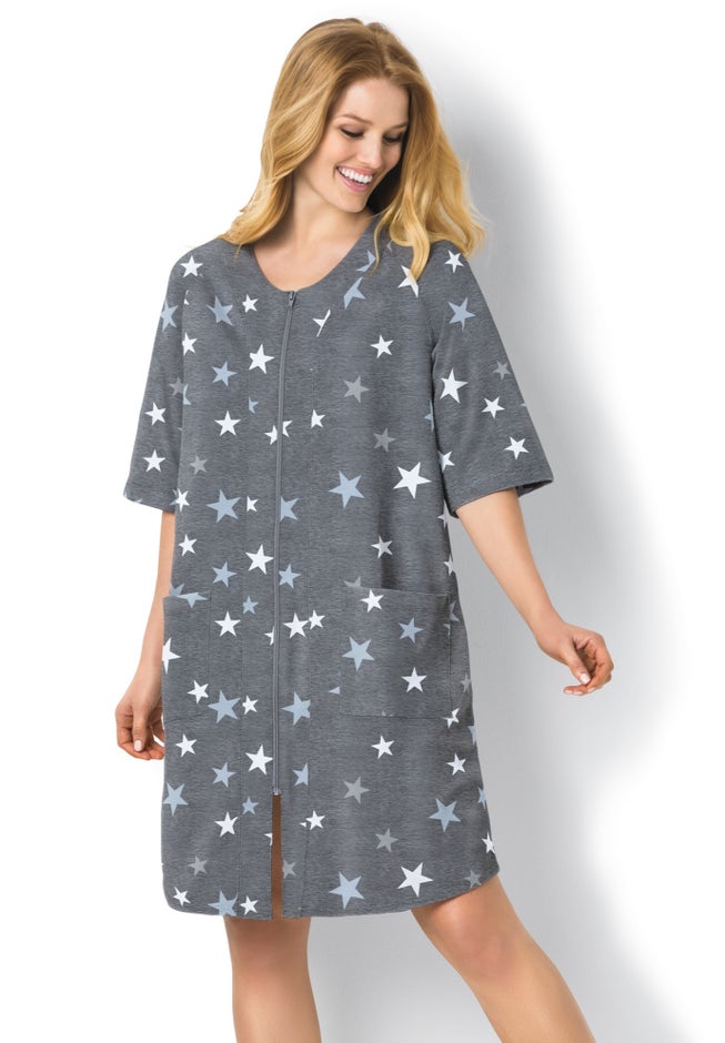 Short French Terry Zip-Front Robe image number 6