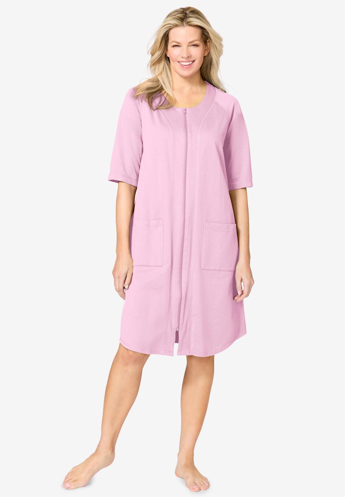 Short French Terry Zip-Front Robe image number 0