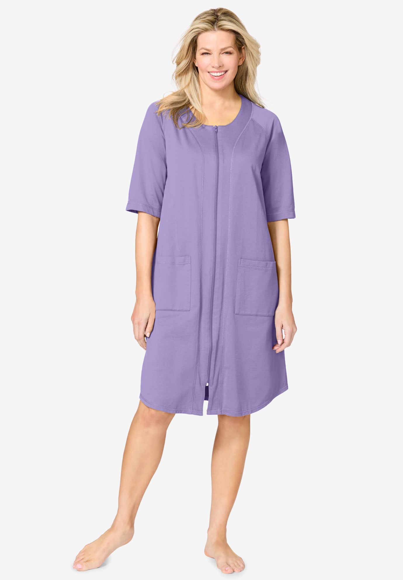 Short French Terry Zip-Front Robe image number 0