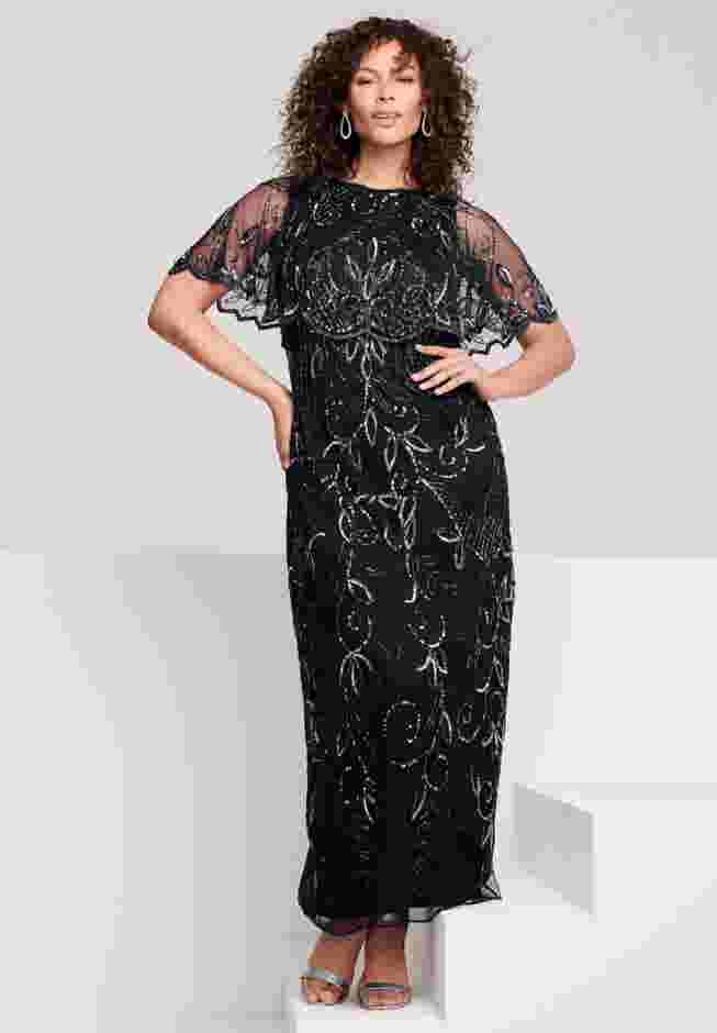Plus Size Beaded Capelet Maxi Gown – Glam Evening Dress image number 0