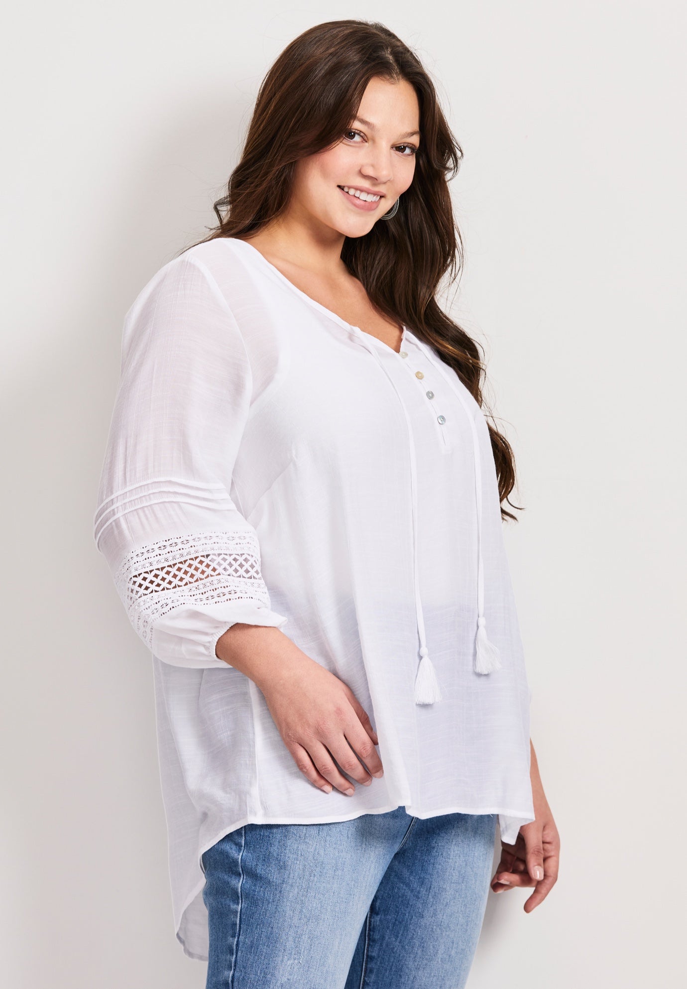 Pintuck Lace Peasant Top image number 2