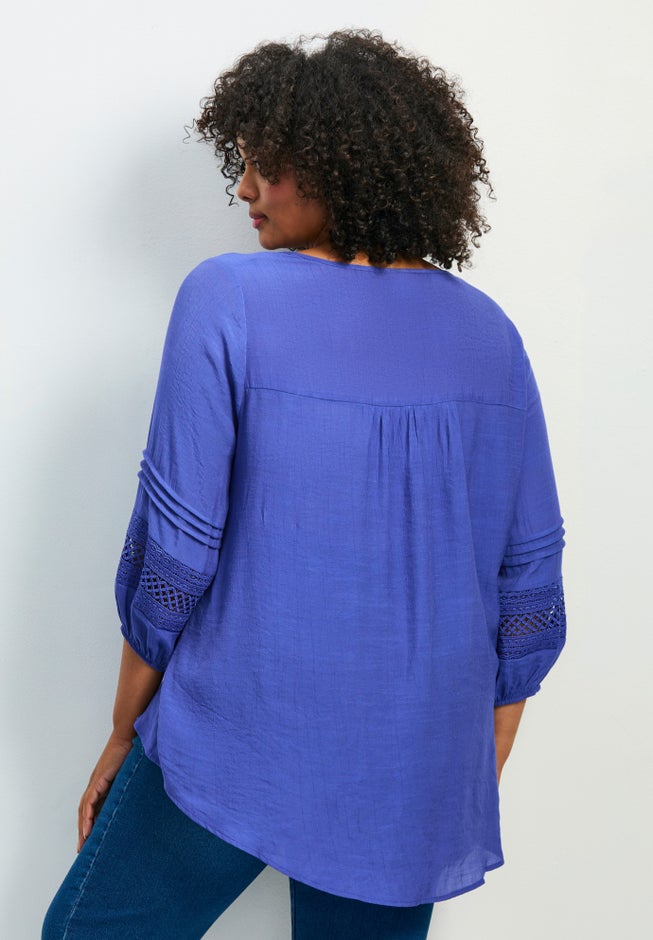 Pintuck Lace Peasant Top image number 1