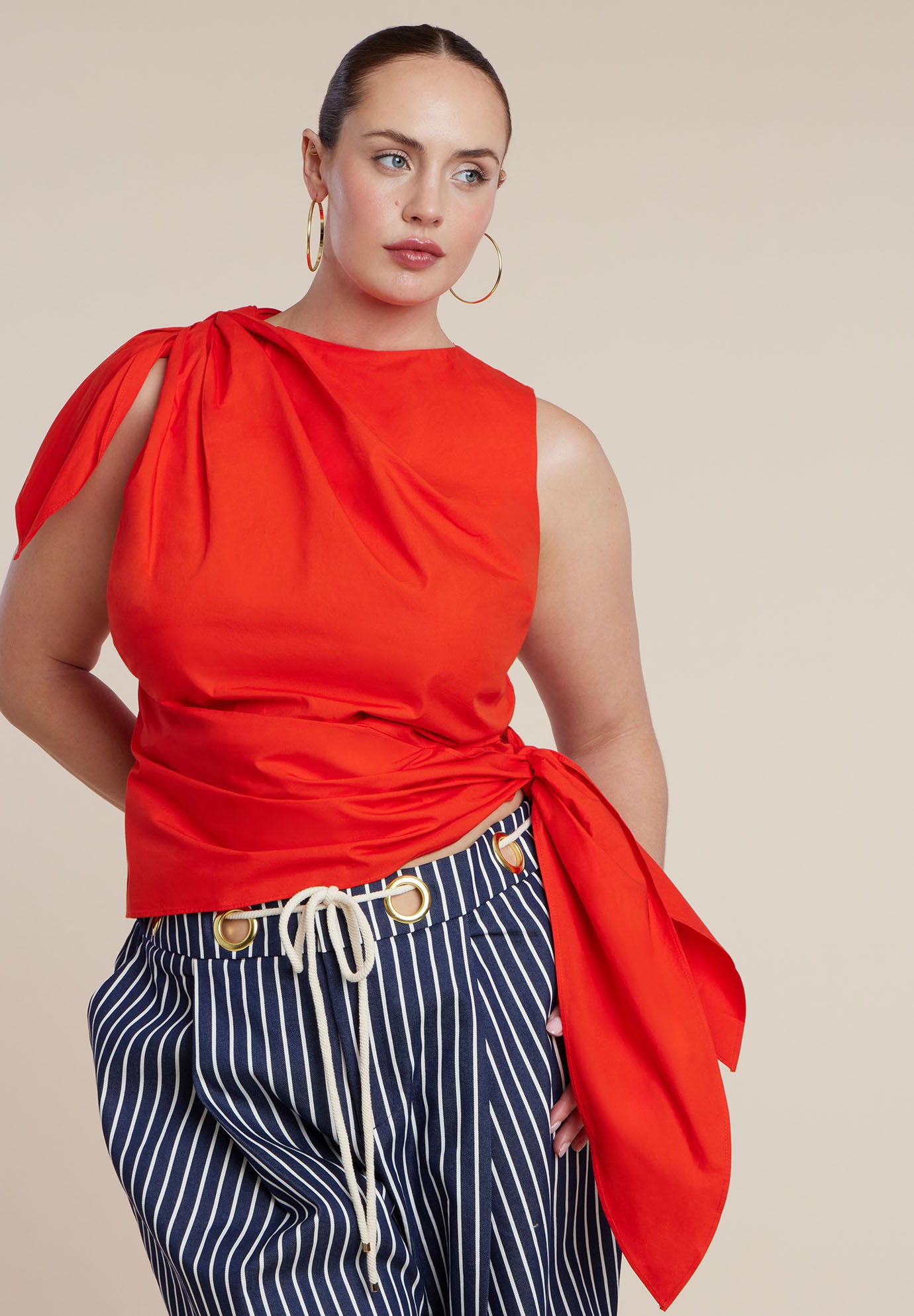 Twist-Tie Poplin Top image number 1