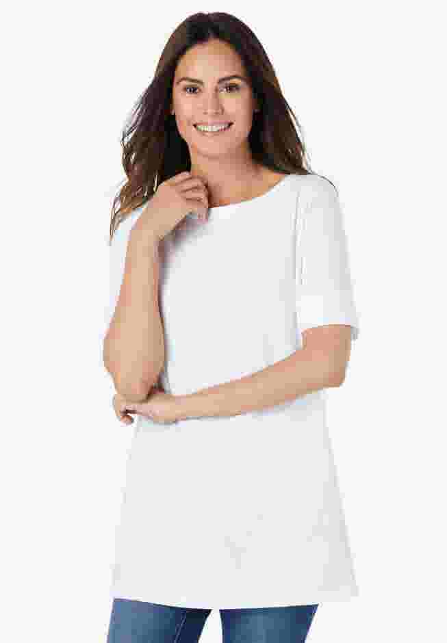 Perfect Cuffed Elbow-Sleeve Boat-Neck Tee image number 4