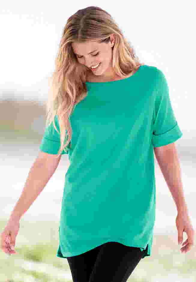 Perfect Cuffed Elbow-Sleeve Boat-Neck Tee image number 7