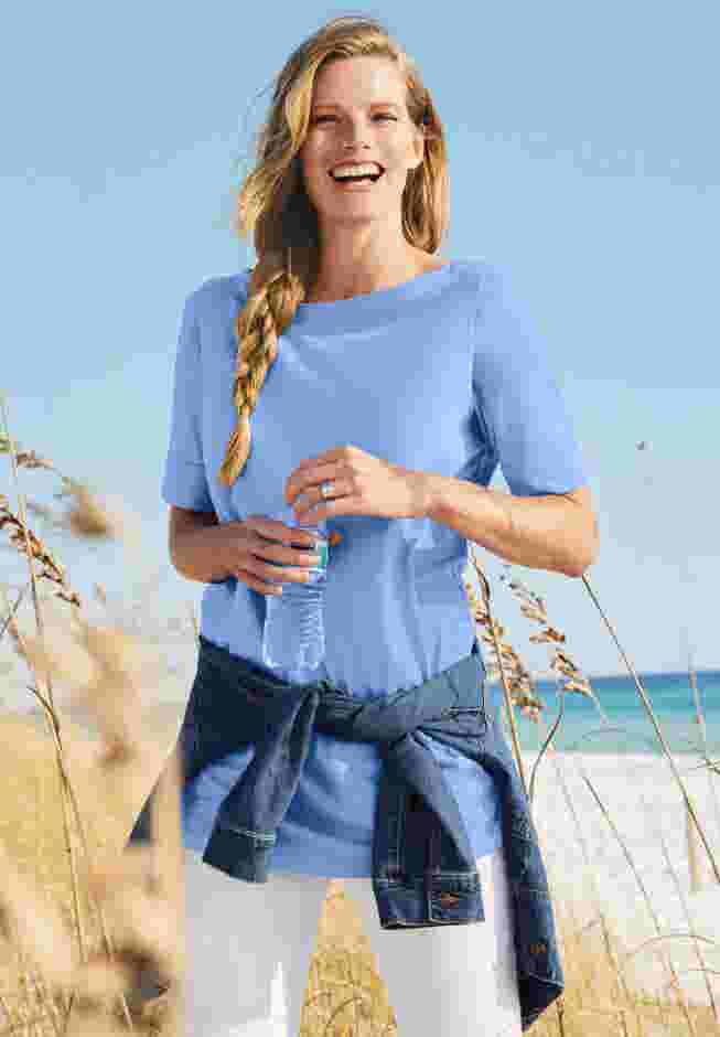 Perfect Cuffed Elbow-Sleeve Boat-Neck Tee image number 8